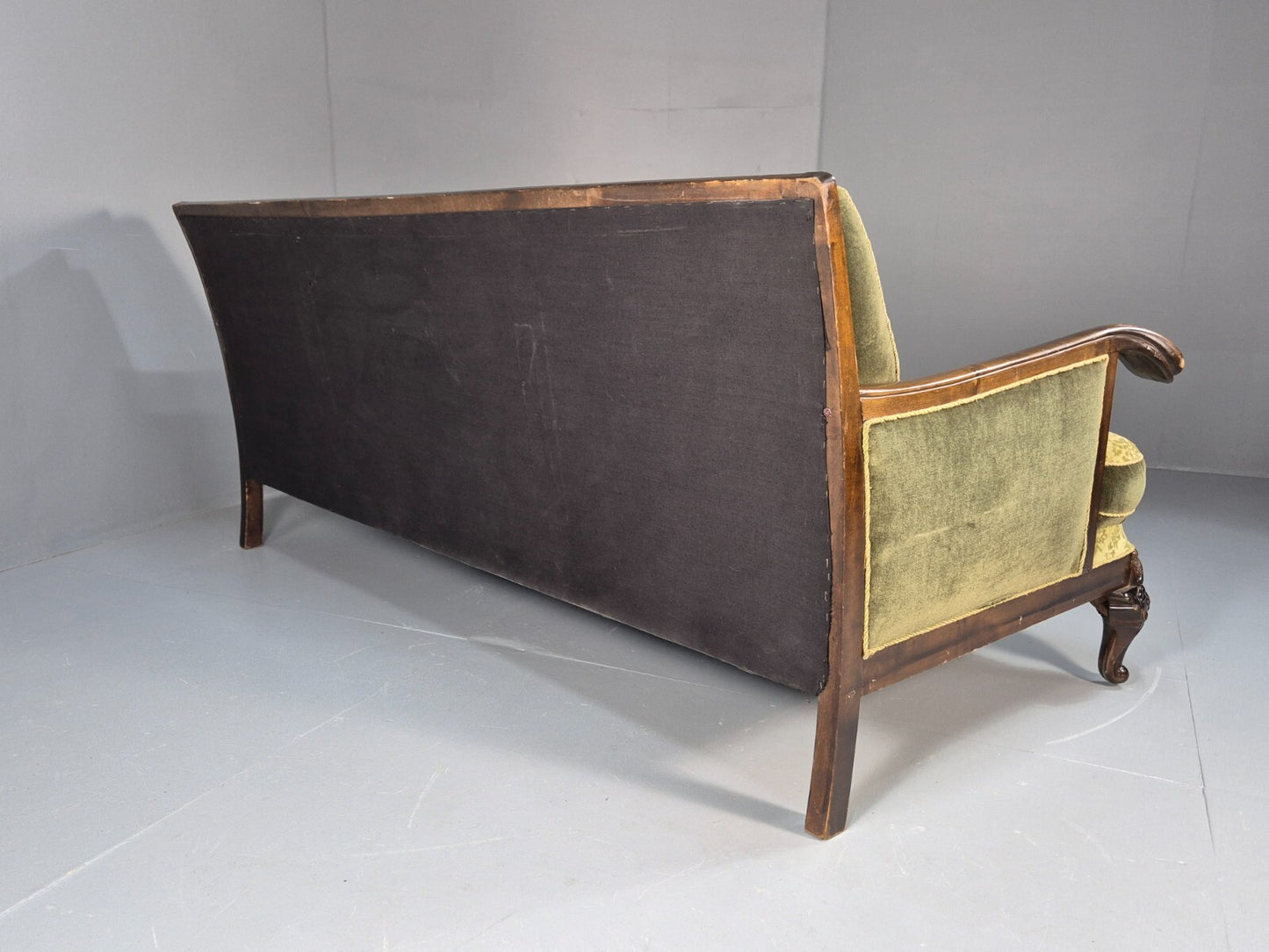 Antique Danish Baroque Style 3 Seat Sofa Green Moquette Carved Wood EB9636 V3SS - UKDK FURNITURE