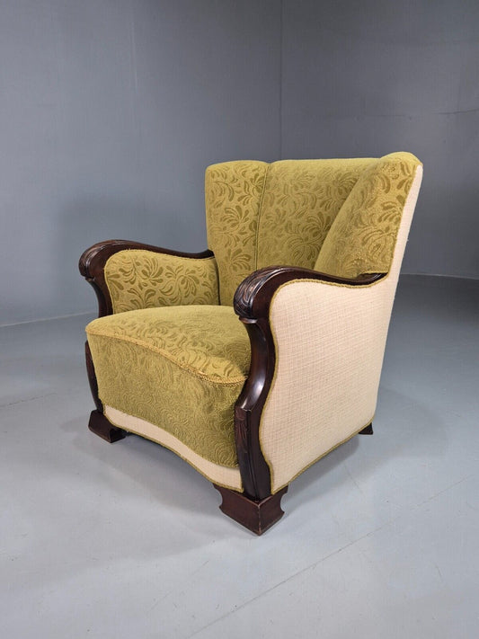 Vintage Danish Lounge Chairs Green and Cream Shell Back 1940s Deco EB7658 VCLO - UKDK FURNITURE