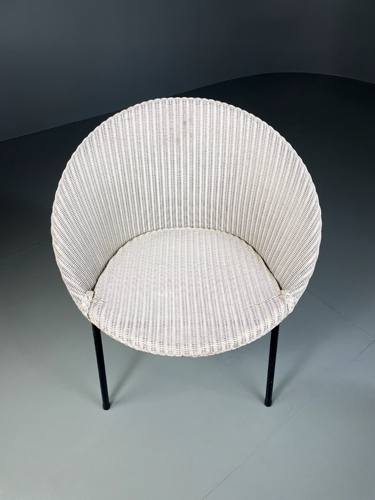 Vintage Lloyd Loom White Circular Chair, Retro, MCM, EB5270 VBER - UKDK FURNITURE