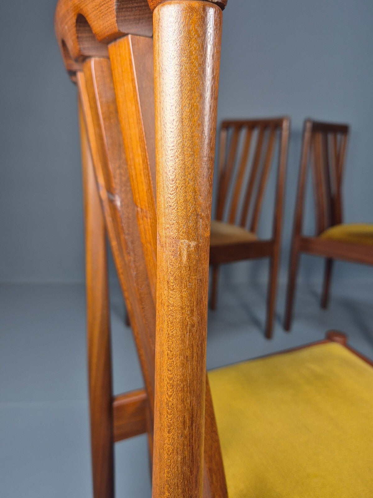 10 Vintage Meredew Teak Dining Chairs Gold Velour Upholstery 1970s EB9411 MDIN - UKDK FURNITURE