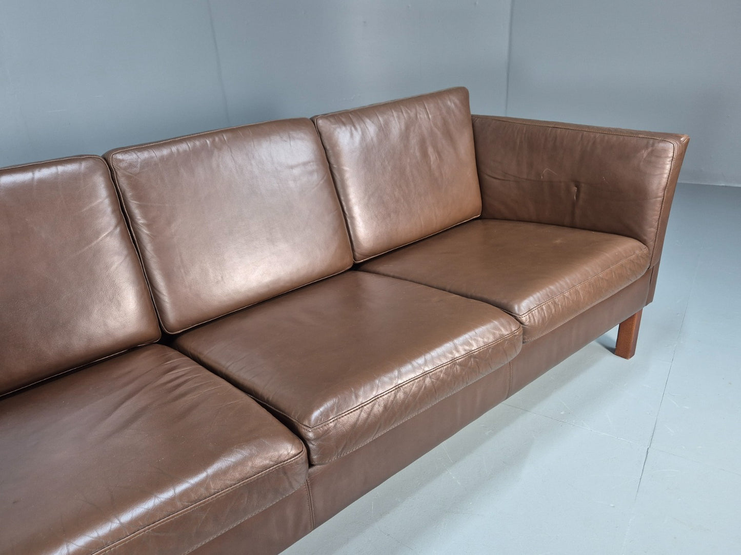 Mid Century Three Seater Sofa Brown Leather Danish Retro 1970s EB10722 M3SS2