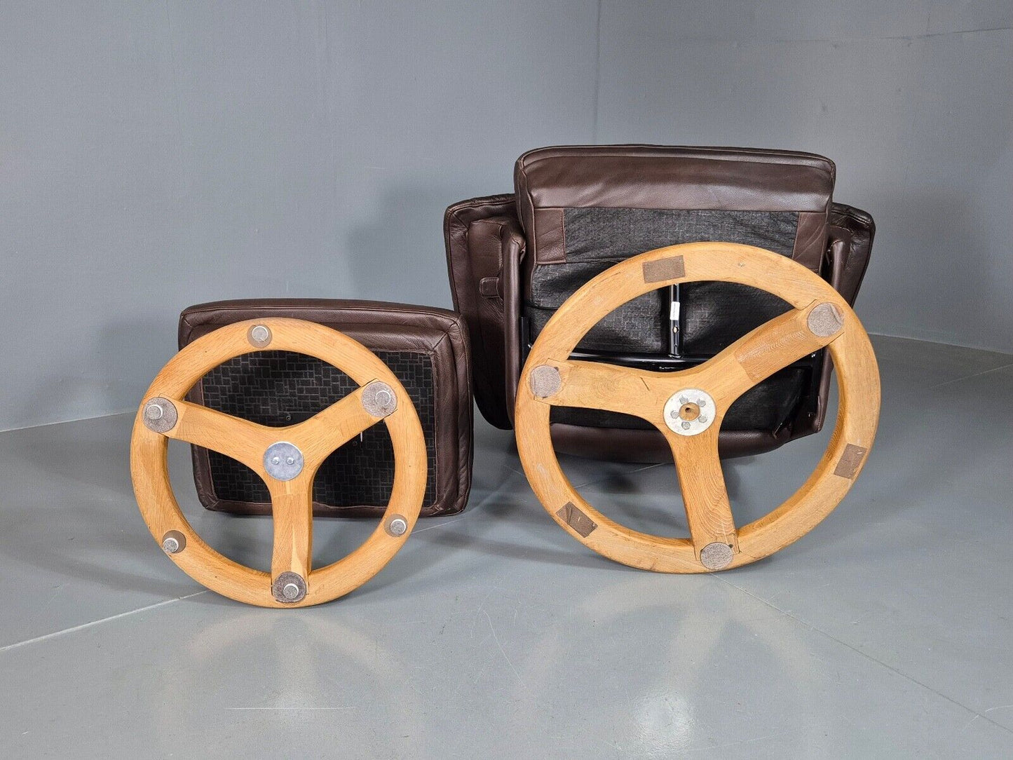 Vintage Danish Swivel Lounge Chair Footstool Brown Leather Retro EB7507 MSWI - UKDK FURNITURE