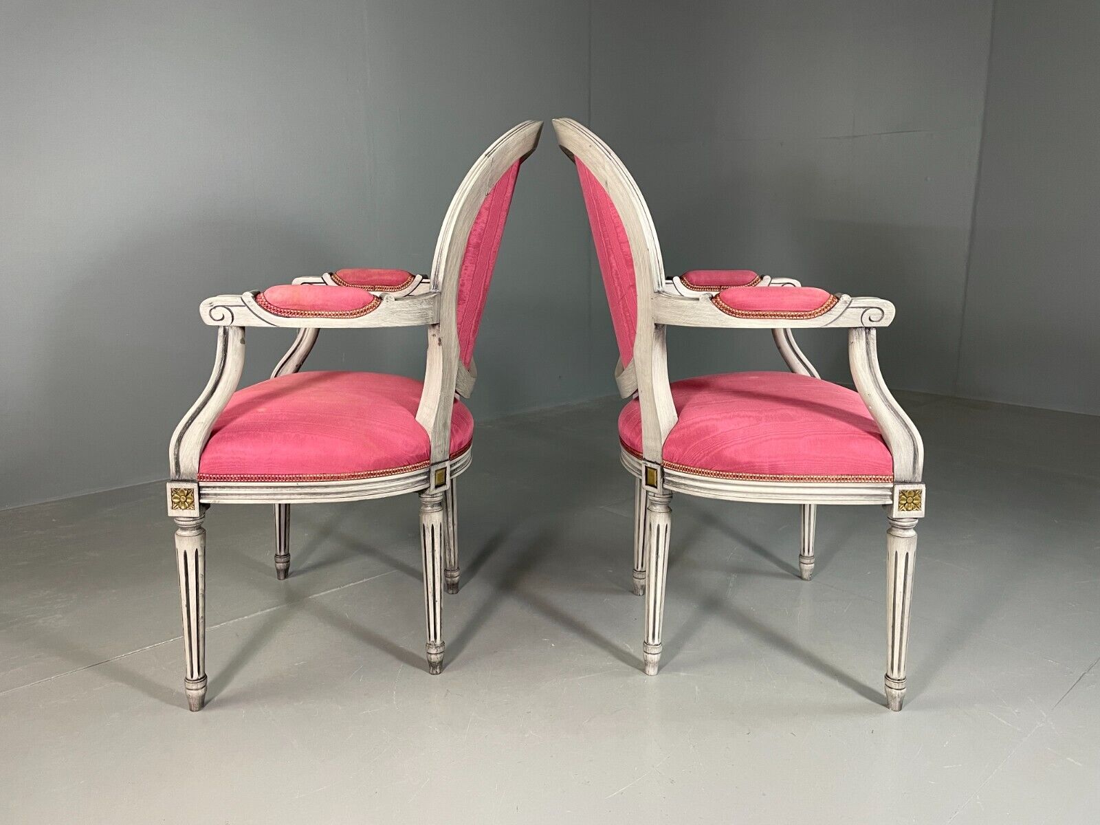 2 Vintage Danish Fauteuils Pink Blue Louis XIV Antique Style EB6755 VCLO - UKDK FURNITURE