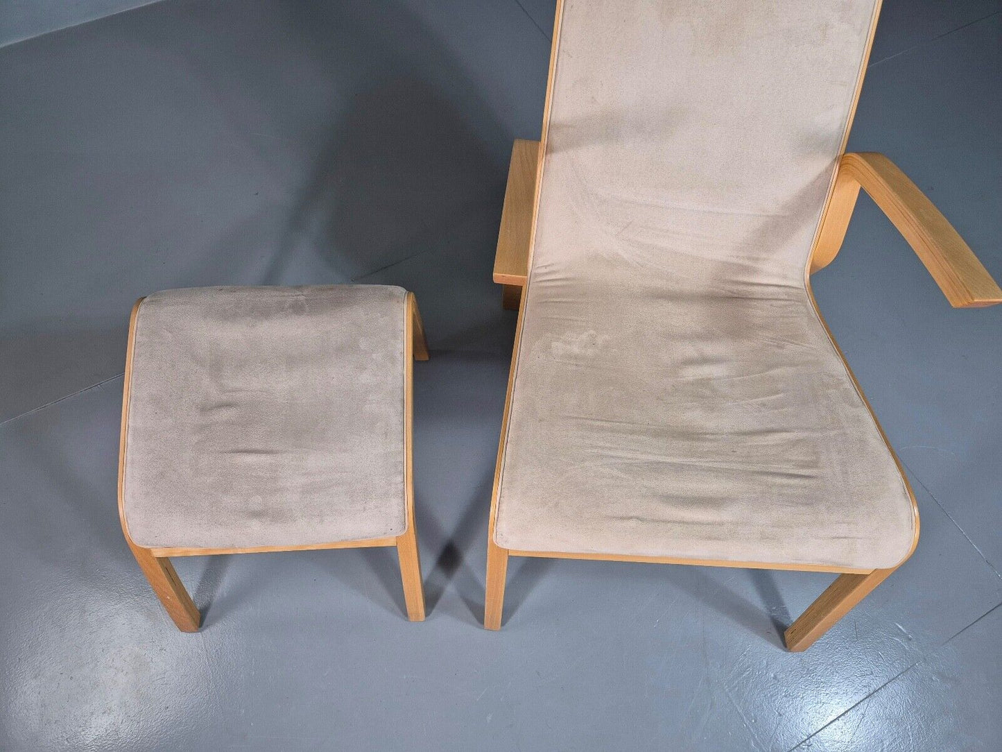 Vintage Danish Lounge Chair Footstool Faux Suede Bentwood MCM Retro EB7397 MNOR - UKDK FURNITURE