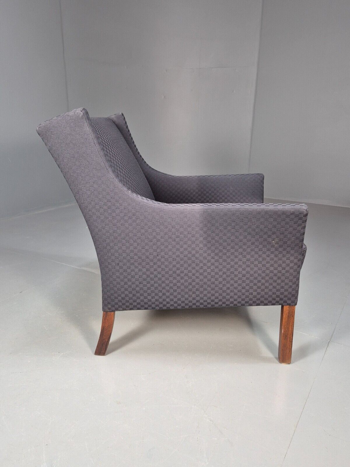 Vintage Danish Lounge Chair Blue Check Cotton 1960s Retro MCM EB8694 MNOR - UKDK FURNITURE