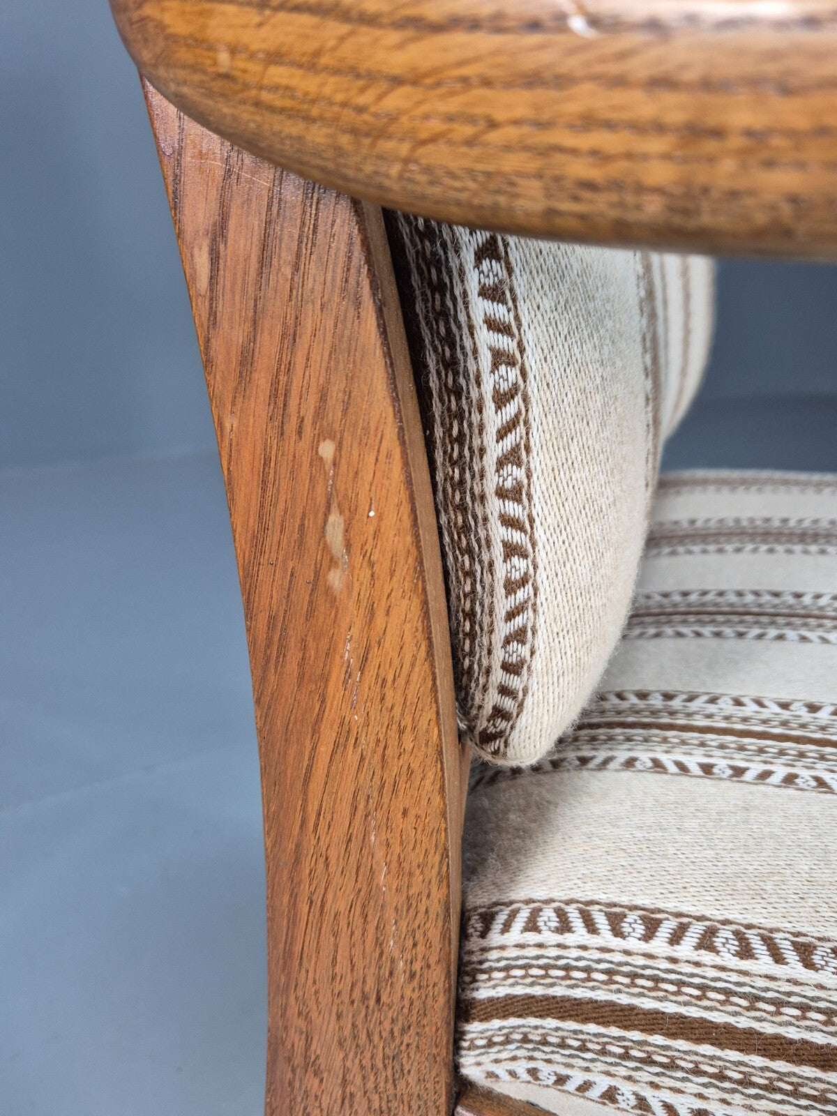 Art Deco Oak Elbow Chair 1930s Vintage Danish Design Striped Brown EB9661 VCLO - UKDK FURNITURE