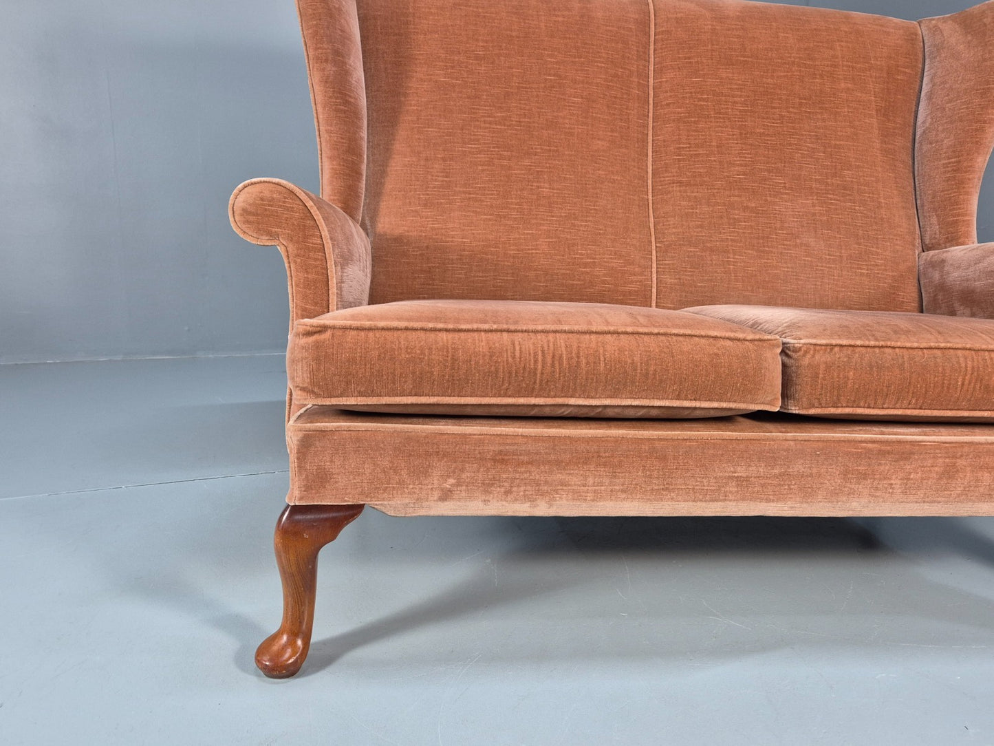 Parker Knoll Wingback Two Seater Settee Peach Velour 1960s Retro EB10654 V2SS2