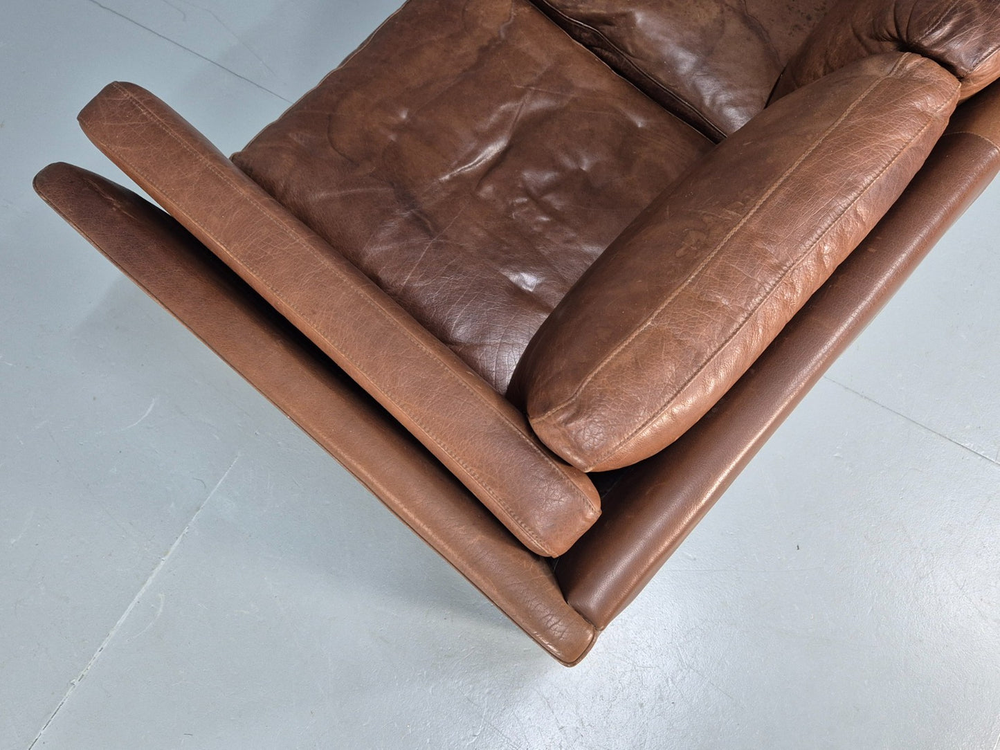 Mid Century Three seater Sofa Brown Leather Vintage Danish 1970s EB10077 M3SS22