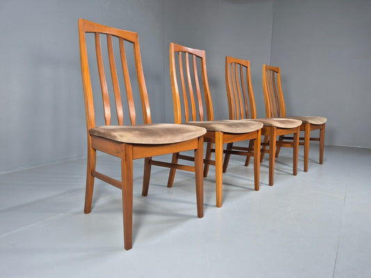 4 Vintage teak Dining Chairs High Back William Lawrence Brown Pads EB9392 MDIN - UKDK FURNITURE
