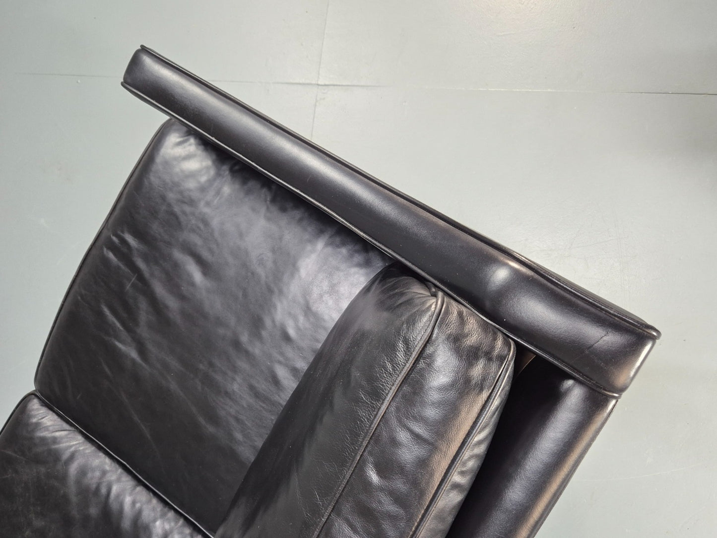 Vintage 3 Seater Leather Sofa Danish Mogensen Style Black 1980s EB10689 M3SS15