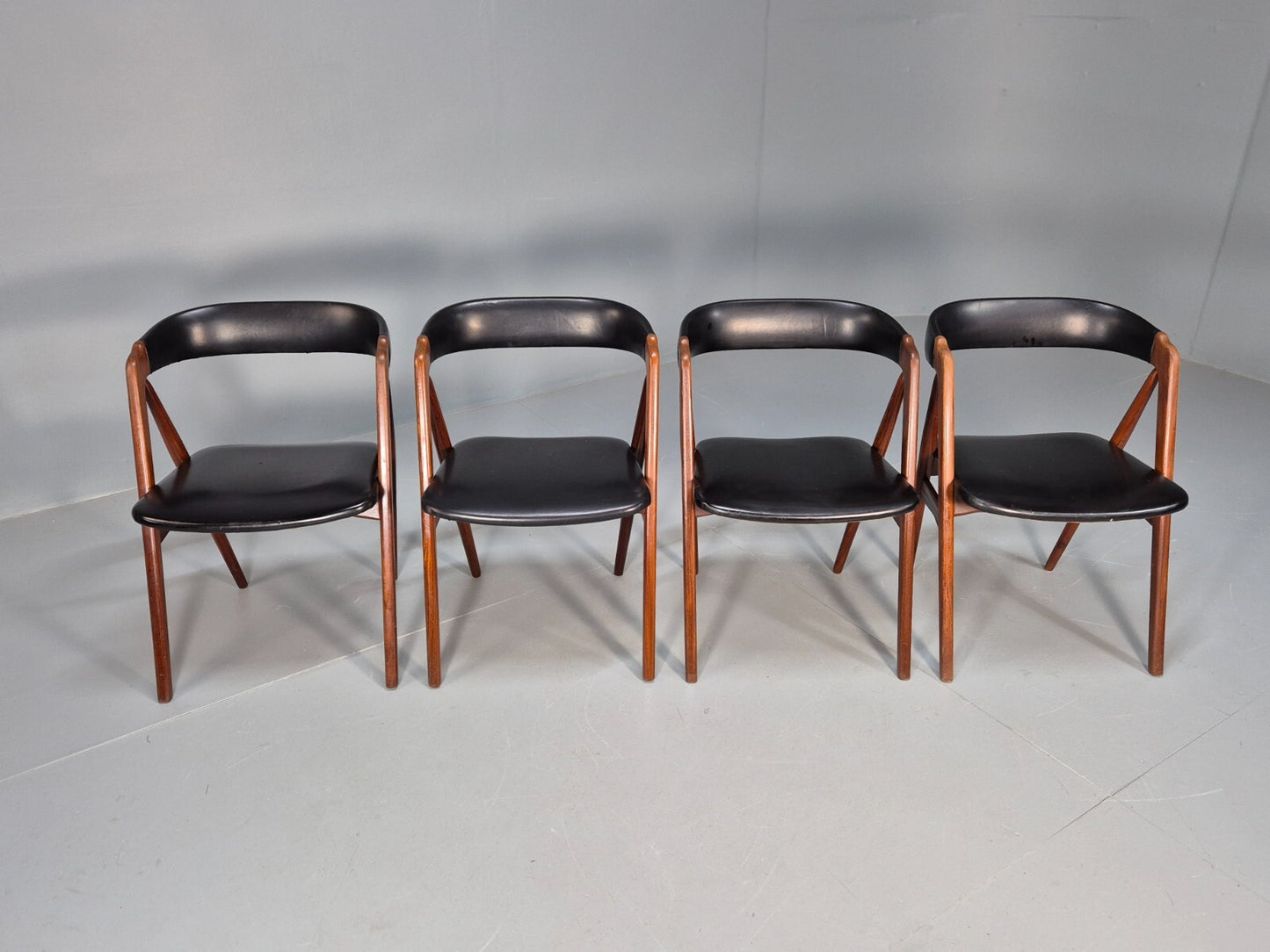 4 Teak Danish Dining Chairs by Farstrup 1960s Compass Model MCM EB9538 MDIN - UKDK FURNITURE