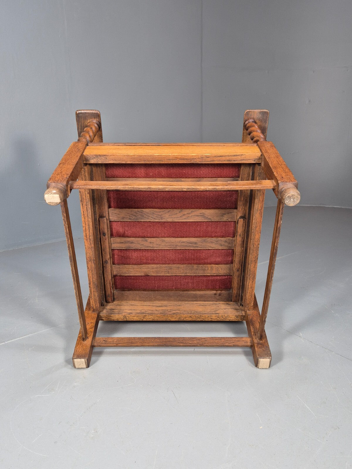 Vintage Antique Oak Reading Chair Deep Red Upholstery 1930s RedEB9457 VCLO - UKDK FURNITURE