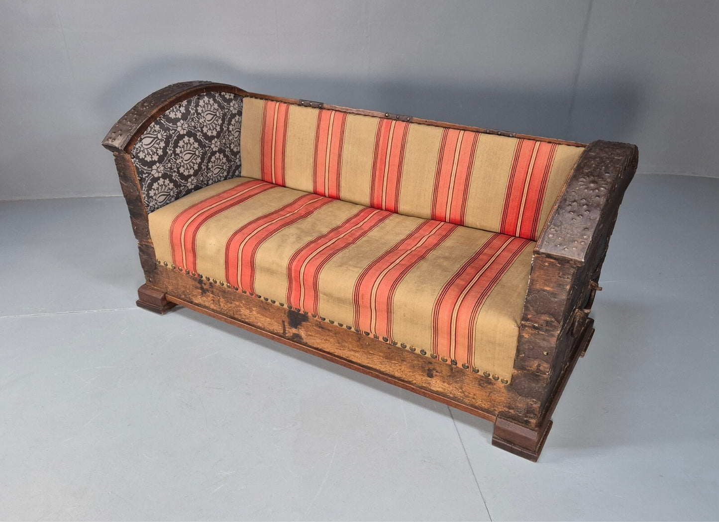 Antique Danish Oak Chest Two Seater Sofa Striped Stamped 19th Cent EB9602 V2SS - UKDK FURNITURE