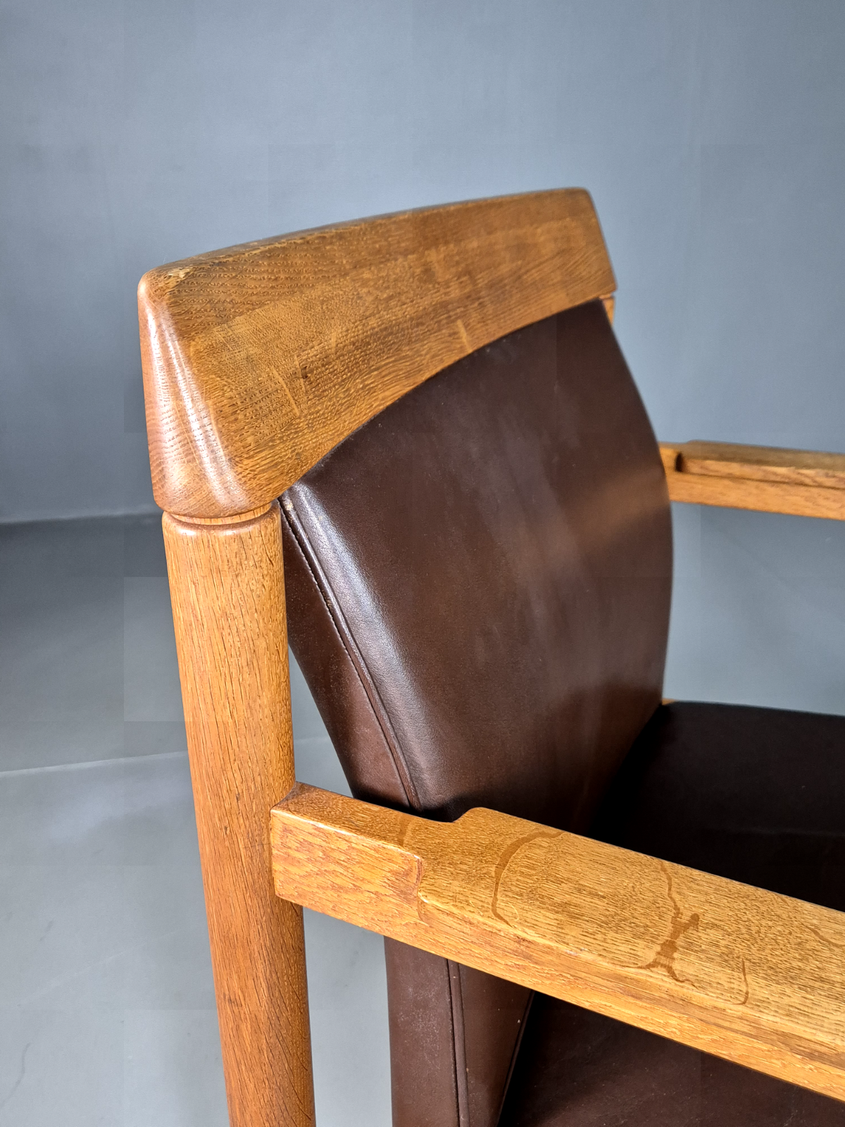 Vintage Swedish Elbow Chair Brown Leather Oak Frame Lundquist MCM EB7069 MNOR - UKDK FURNITURE