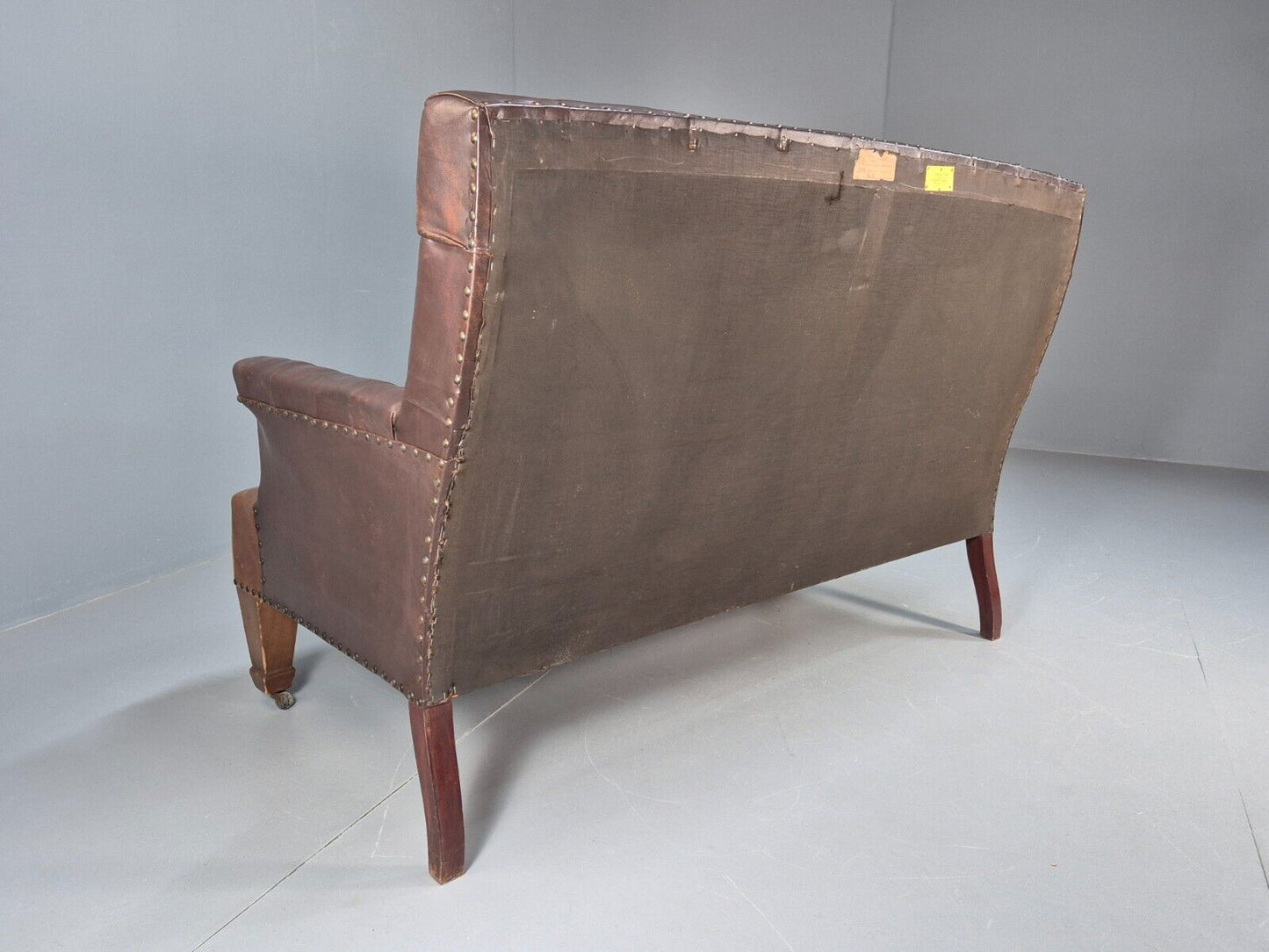 Vintage Antique Danish Sofa Deep Buttoned High Backed Leather Settee EB9048 V2SS - UKDK FURNITURE