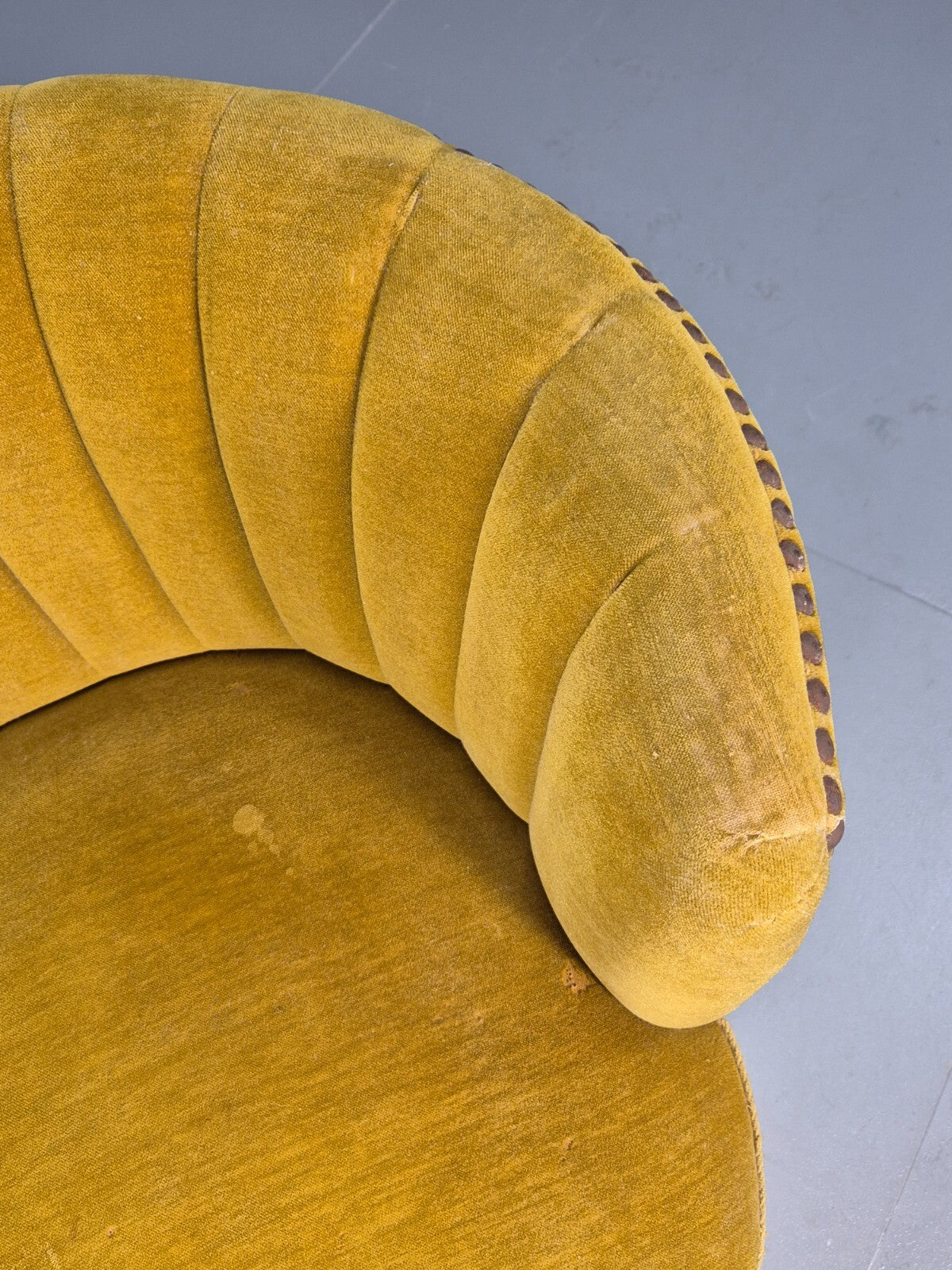 Vintage Danish Art Deco Tub Chair Mustard Velour Shell Back 1940s EB9014 VCLO - UKDK FURNITURE