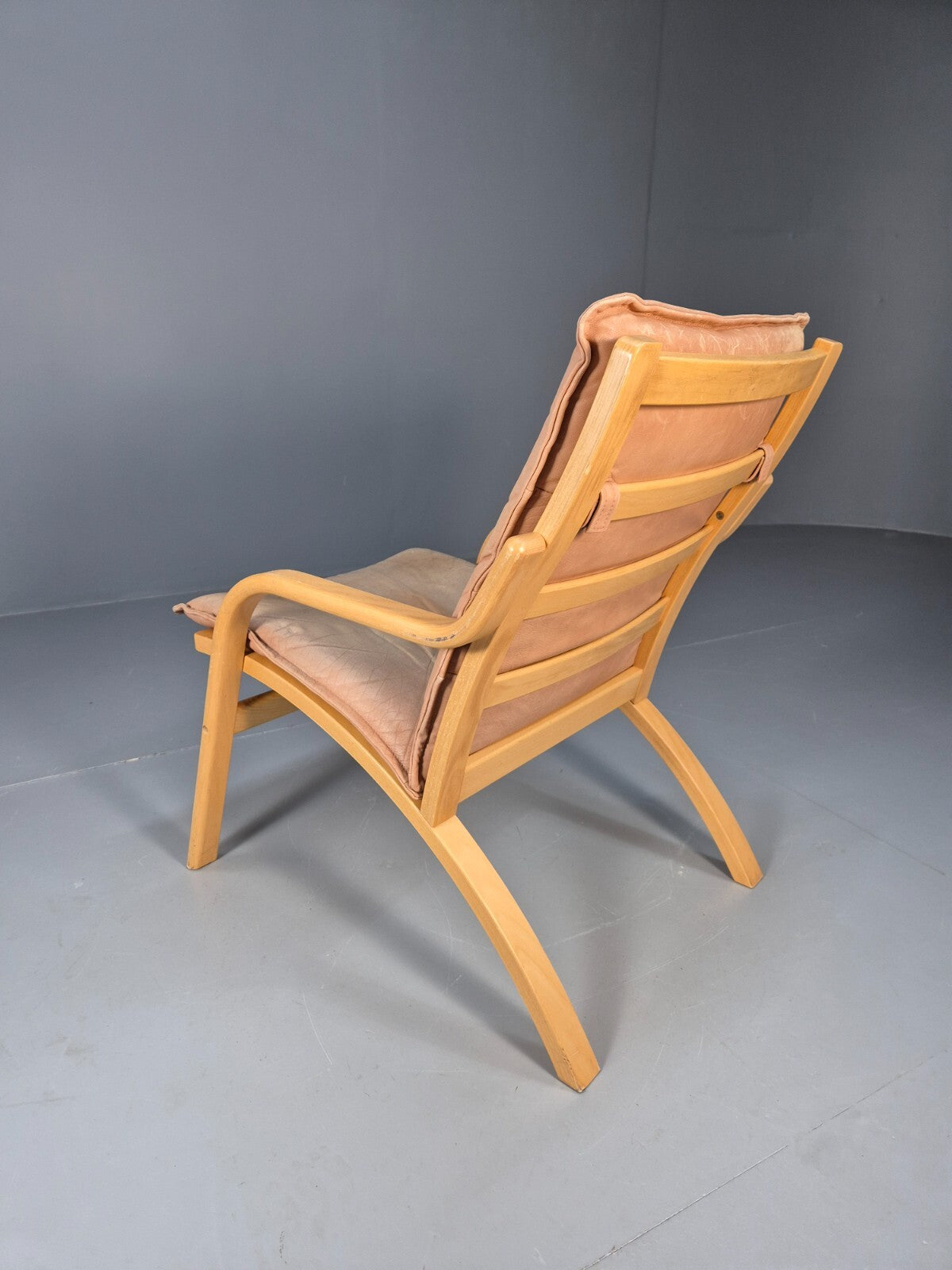 Vintage Stouby Tan Leather and Bentwood Lounge Chair 1980s Retro EB9293 MNOR - UKDK FURNITURE