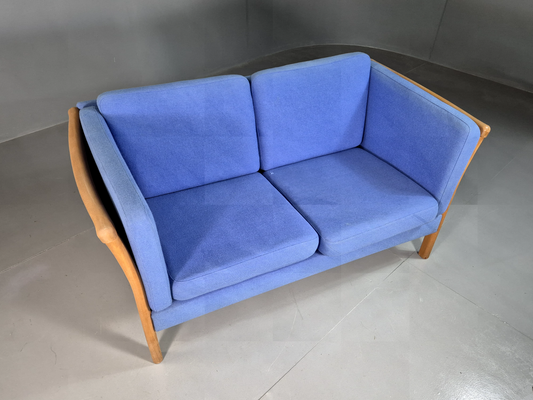 2 Seat Sofa Vintage Danish Blue Wool Beech Frame 1980s Retro MCM EB7333 M2SS1