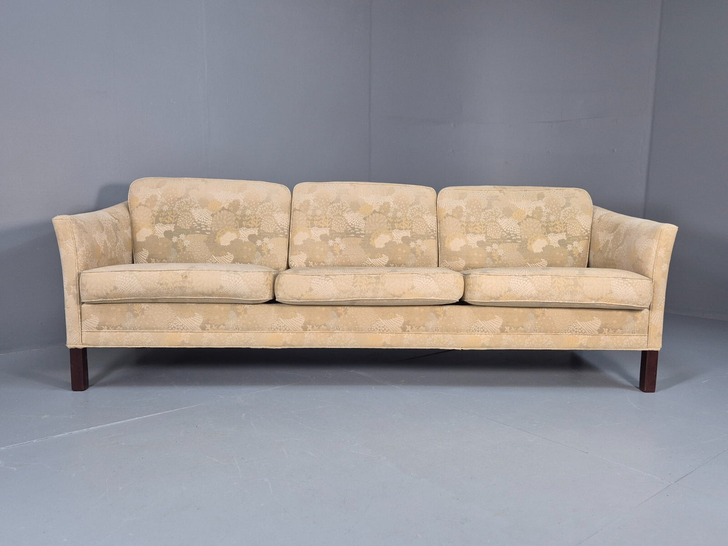 Vintage Danish 3 Seat Sofa Mid Century Shape Floral Cream Cotton 70s EB9579 M3SS - UKDK FURNITURE