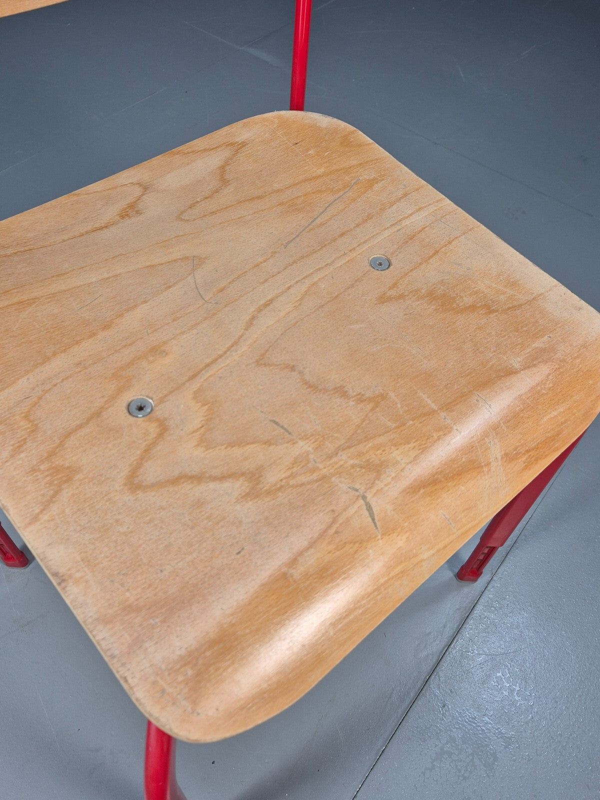 Vintage Danish Industrial Chair Red Frame Plywood Seat Retro EB9478 MSTA - UKDK FURNITURE