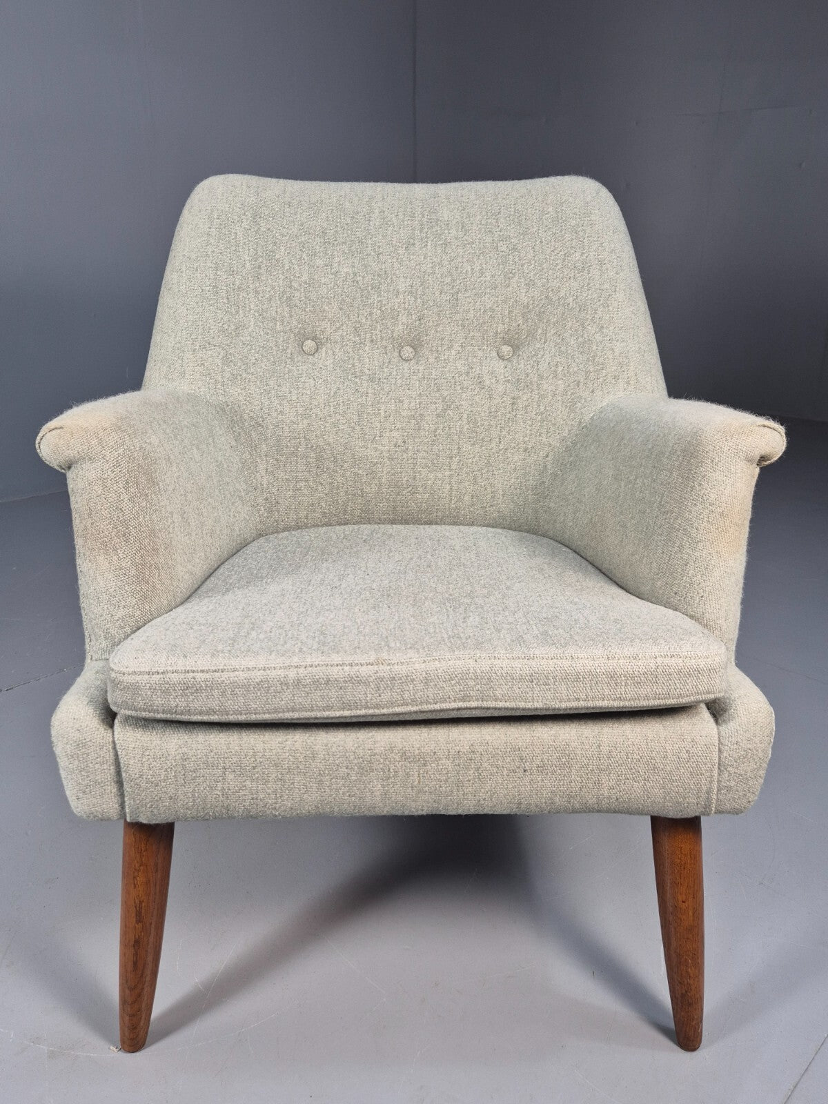 Mid Century Danish Chair Light Mint Grey Wool Oak Legs Vintage MNOR - UKDK FURNITURE
