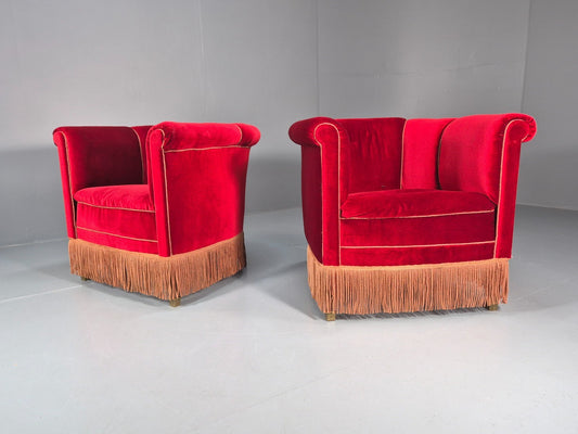 Art Deco Tub Chair Danish Red Velvet Tassels 1920s EB10770 VCLO1