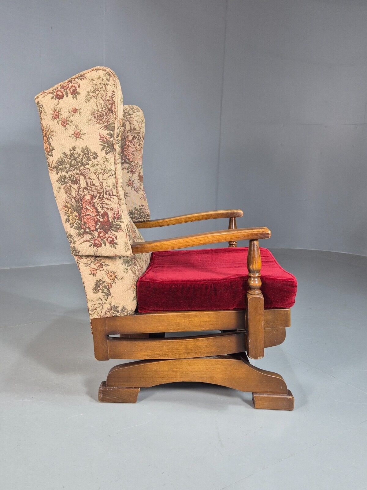 Vintage Wing Back Rocking Chair Floral Upholstery Beech Frame 1950s EB7936 MNOR - UKDK FURNITURE