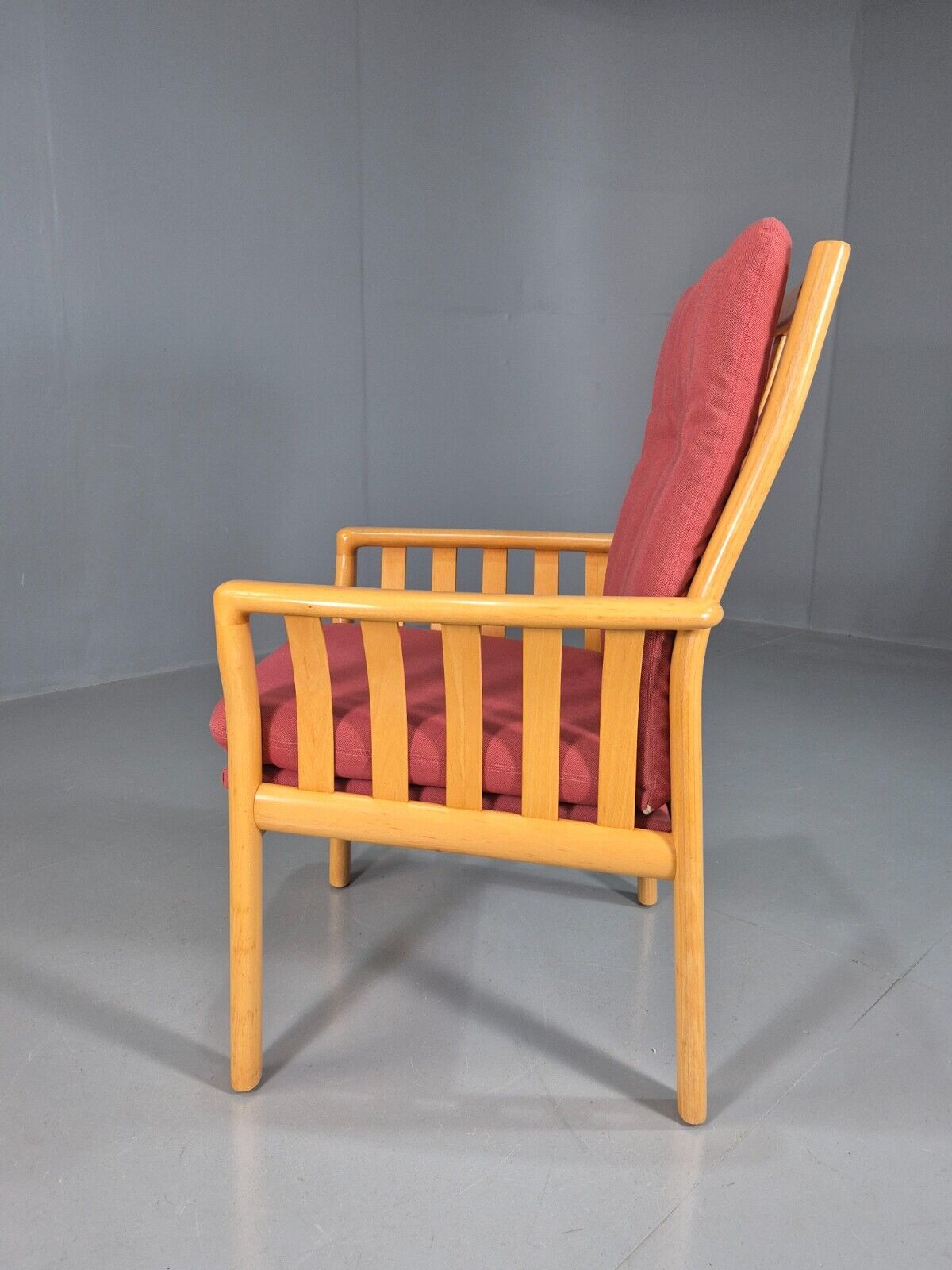 Vintage Danish Lounge Chair Red Cotton Beech Wood Frame 1980s Retro EB7490 MNOR - UKDK FURNITURE