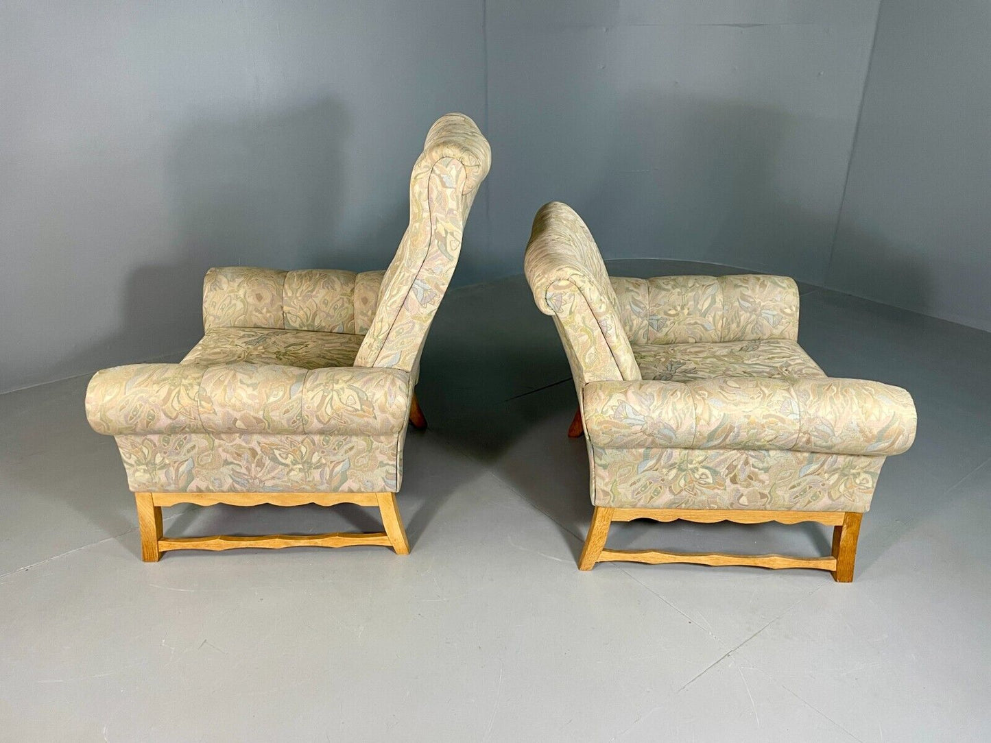 2 Vintage Danish lounge chairs Kjaernulf Oak Floral Cotton Retro EB6749 MNOR - UKDK FURNITURE
