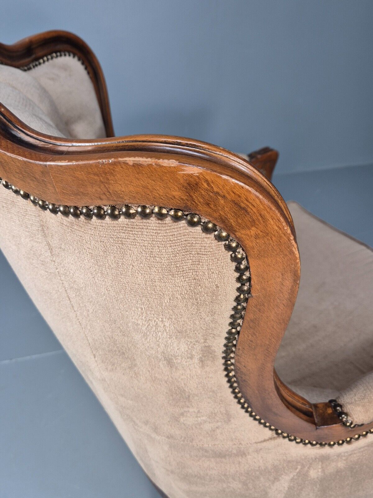 Vintage Danish Lounge Chair Beige Velour Beech Antique French Style EB8926 VCLO - UKDK FURNITURE