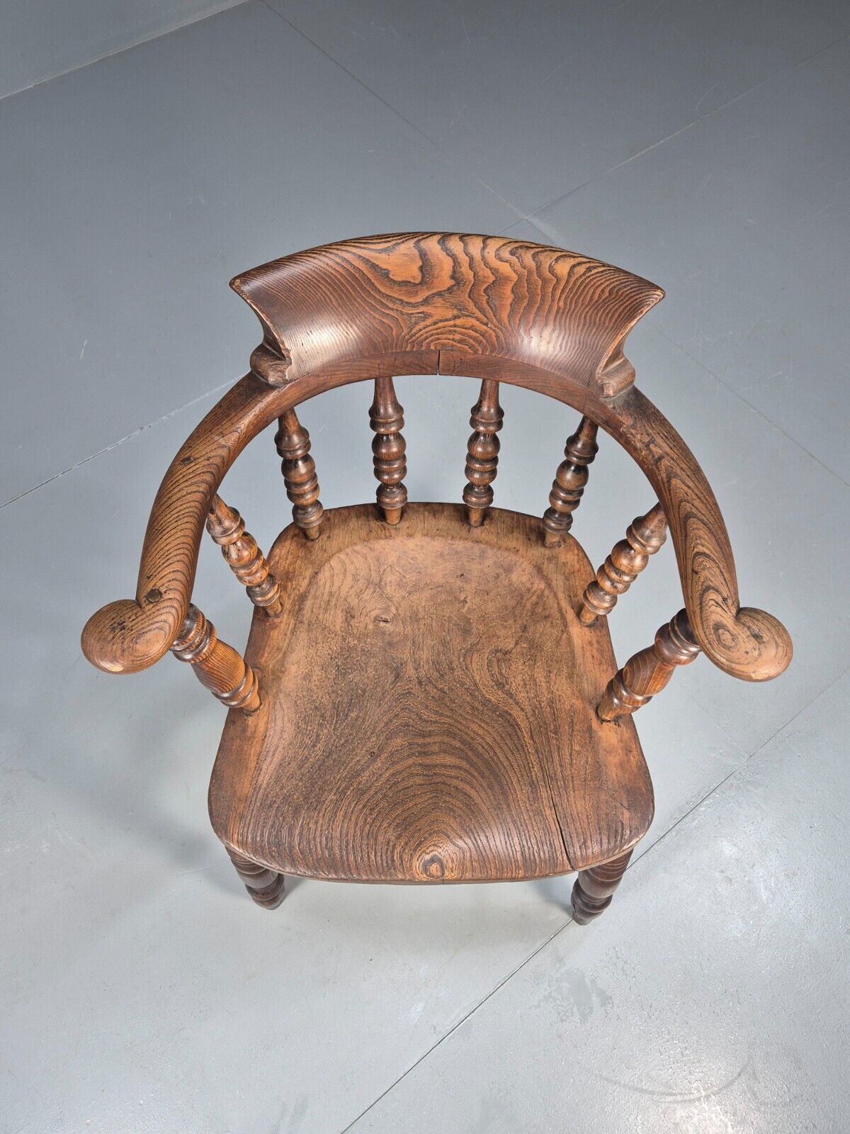 Vintage Oak Captains Chair Turned Stretchers Antique EB9030 VDIN - UKDK FURNITURE