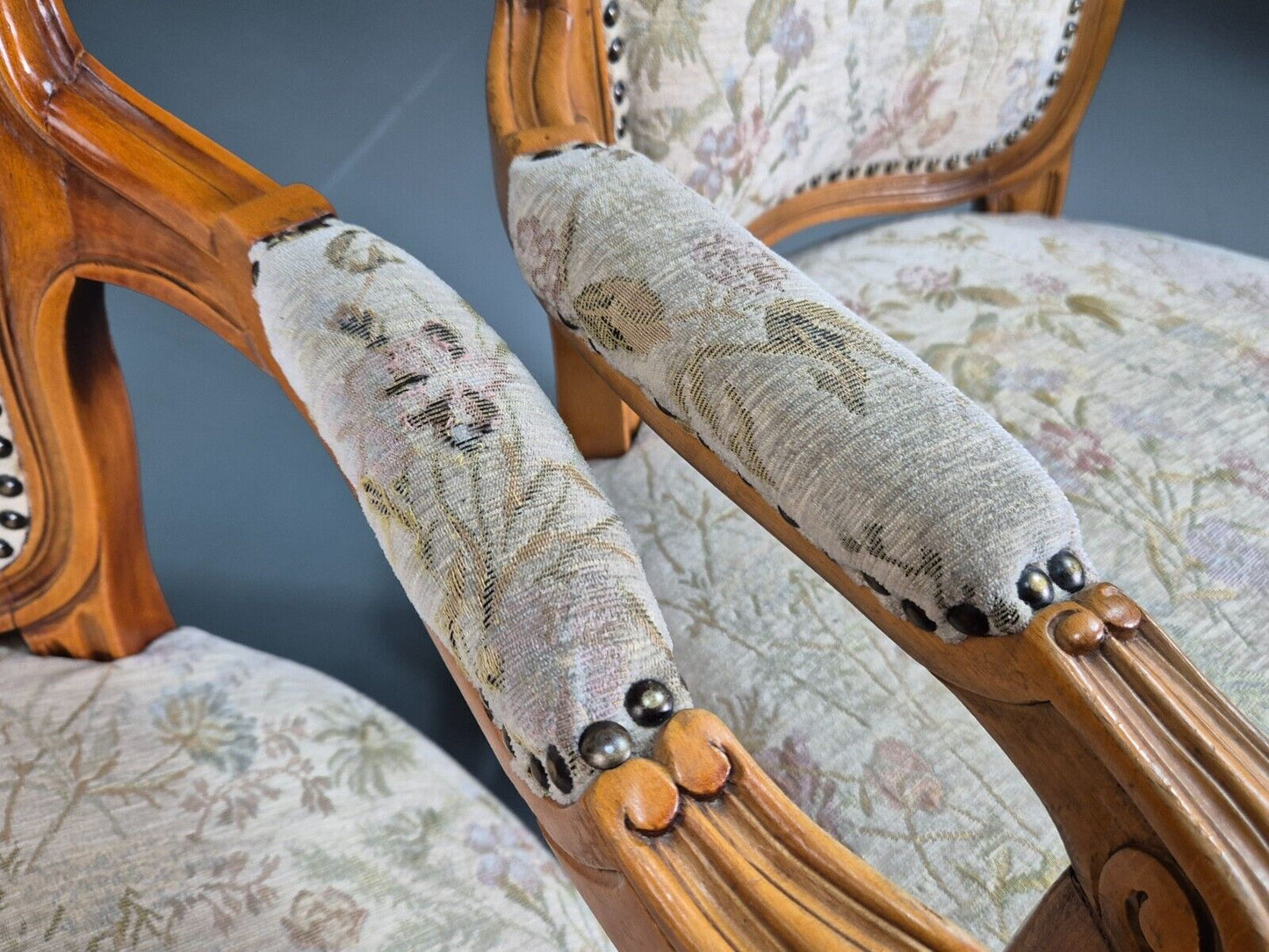 2 Vintage Danish Fauteuil Lounge Chairs Louis XVI Style 1970s Built EB7606 VCLO - UKDK FURNITURE