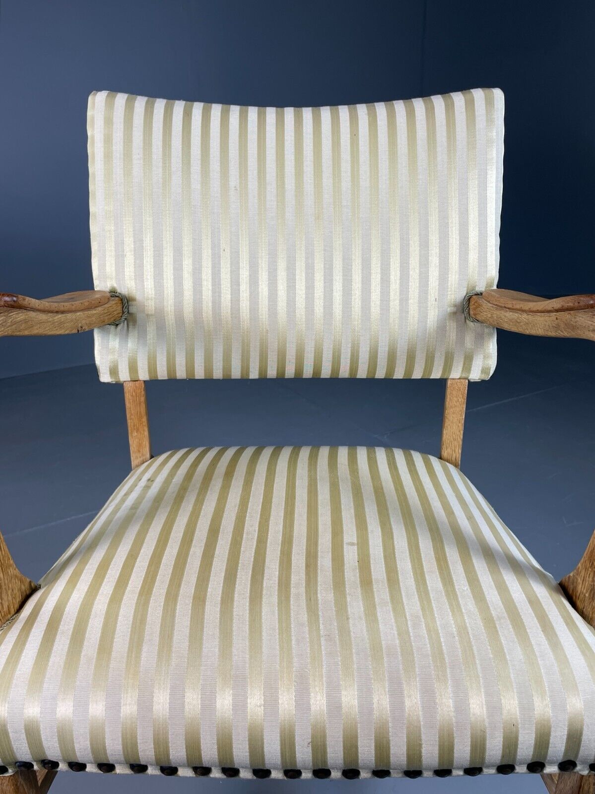 Vintage Danish Desk Chair Green Stripe Oak Frame 1950s Retro MCM EB6706 MDIN - UKDK FURNITURE