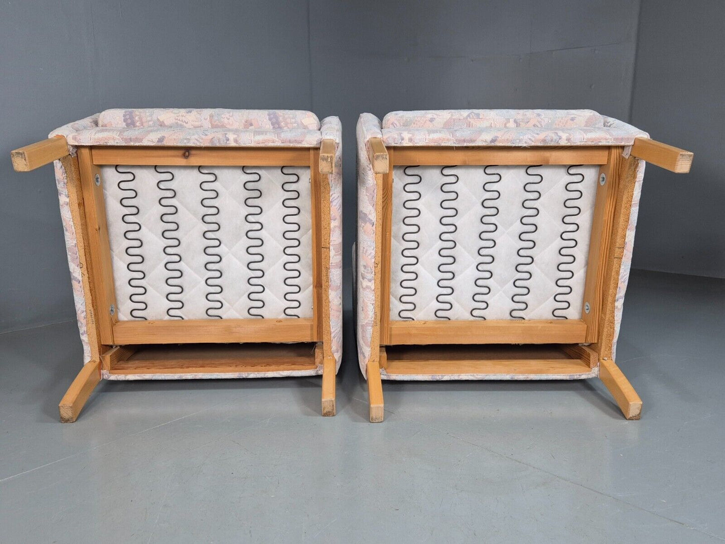 2 Vintage Danish Wing Back Lounge Chairs Cotton 1980s Fabric Retro EB8289 MNOR - UKDK FURNITURE