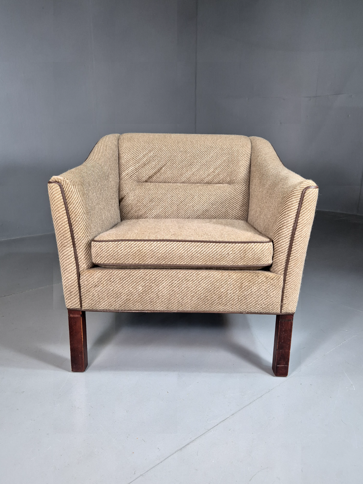 Vintage Danish Lounge Chair Brown Cream Wool 1980s Retro MCM EB7330 MNOR - UKDK FURNITURE