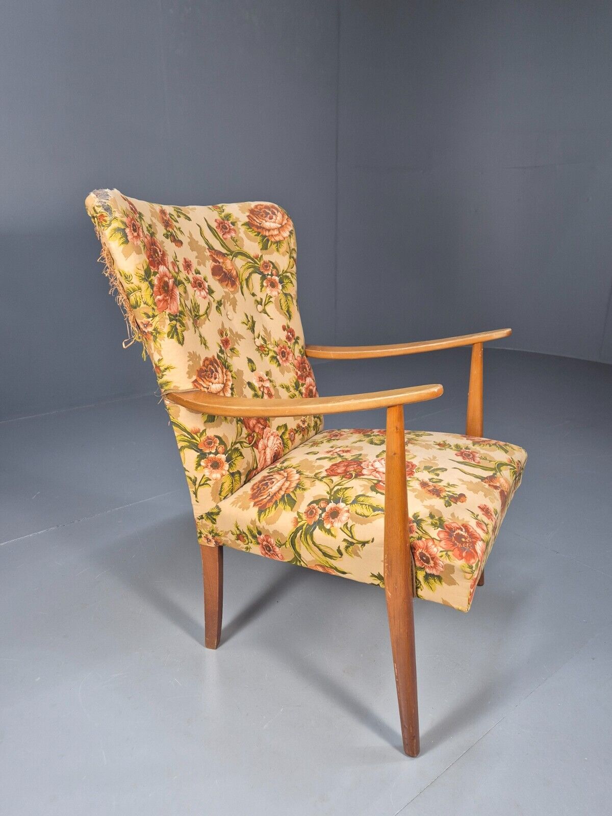 Vintage Danish Lounge Chair Reupholstery Project Beech Arm MCM Retro EB8917 MNOR - UKDK FURNITURE