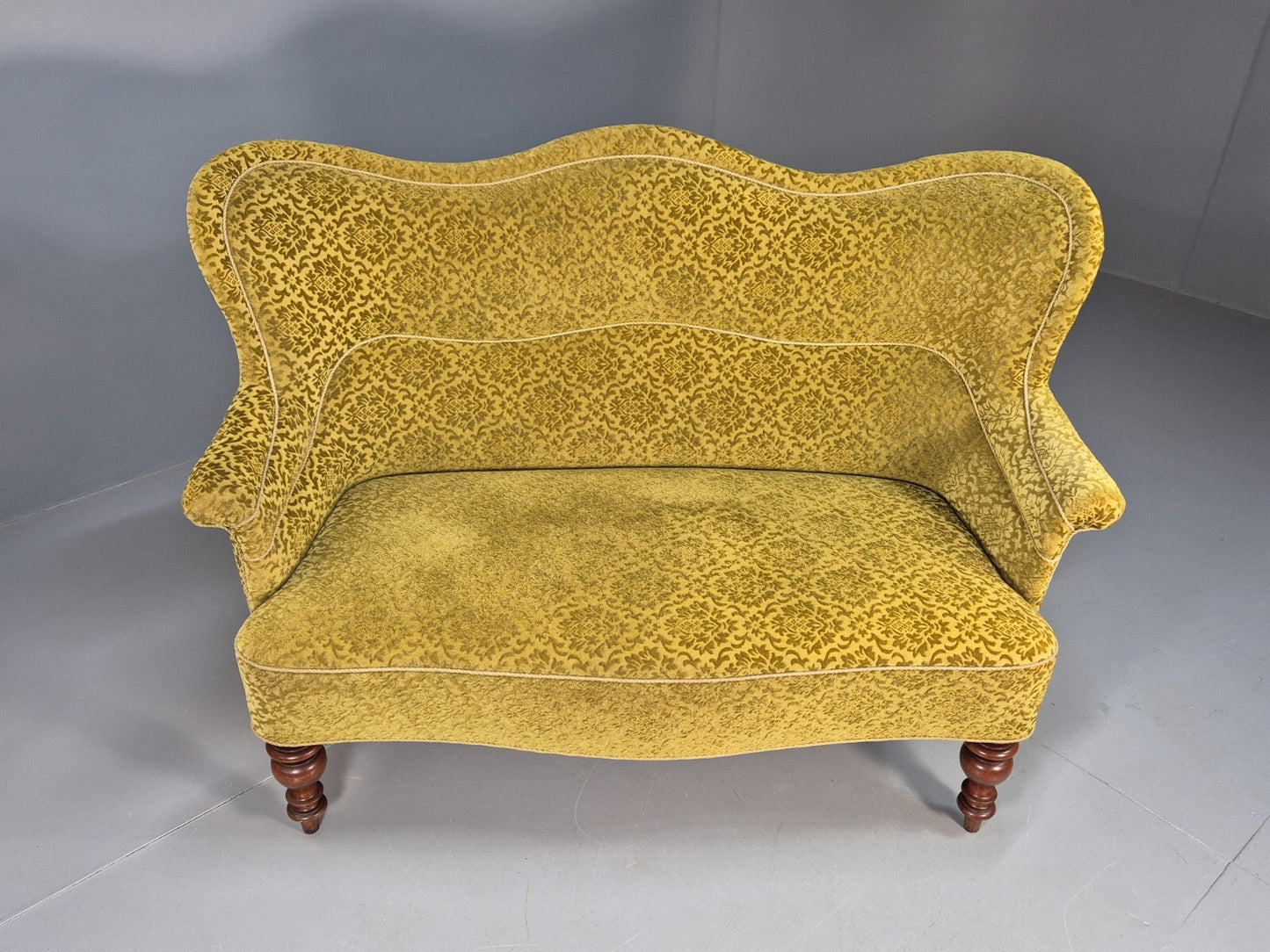 Antique 2 Seater Sofa Camel Back Gold Embossed Velour Danish Design EB9580 V2SS - UKDK FURNITURE