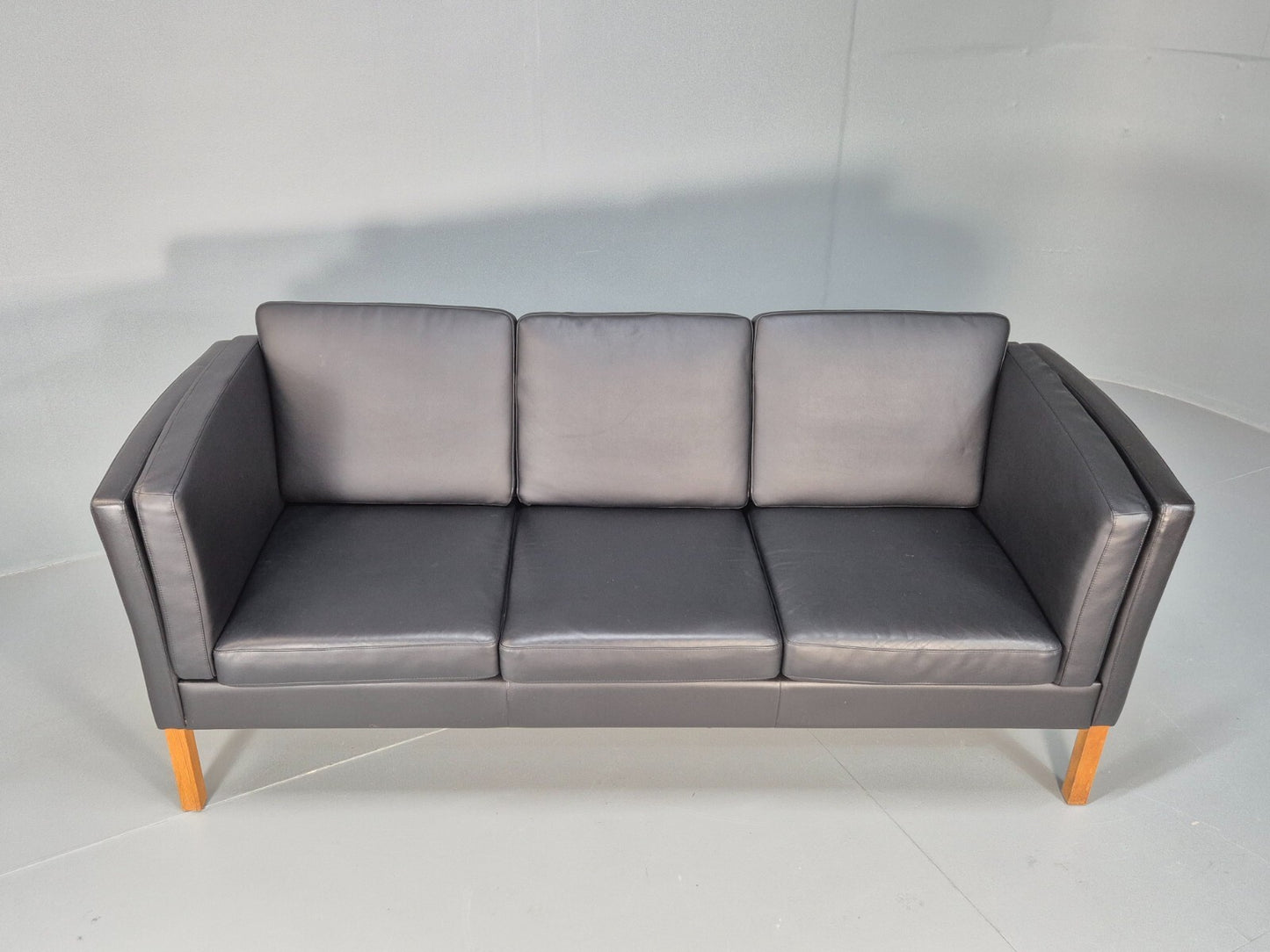 Vintage Danish Black Leather 3 Seat Sofa Retro MCM Style EB9062 M3SS - UKDK FURNITURE