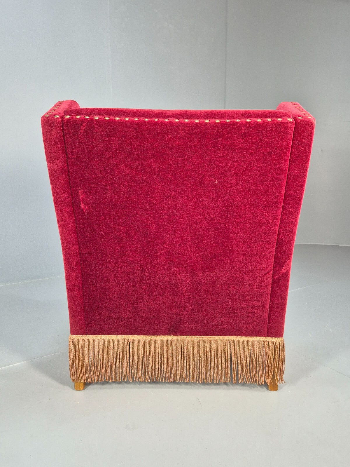 Vintage Danish Wingback Lounge Chair Red Velour Tassels 1940s Retro EB9614 VCLO - UKDK FURNITURE