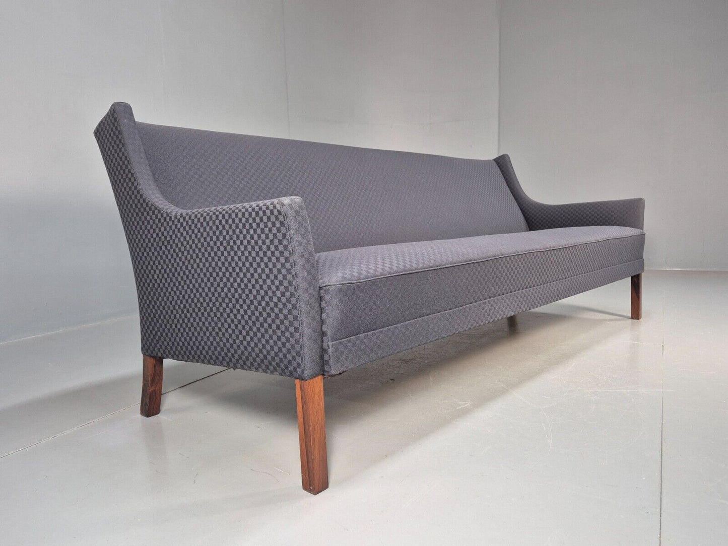 Vintage Danish 3 Seat Sofa Blue Check Cotton Mogensen MCM 1960s EB8589 M3SS - UKDK FURNITURE