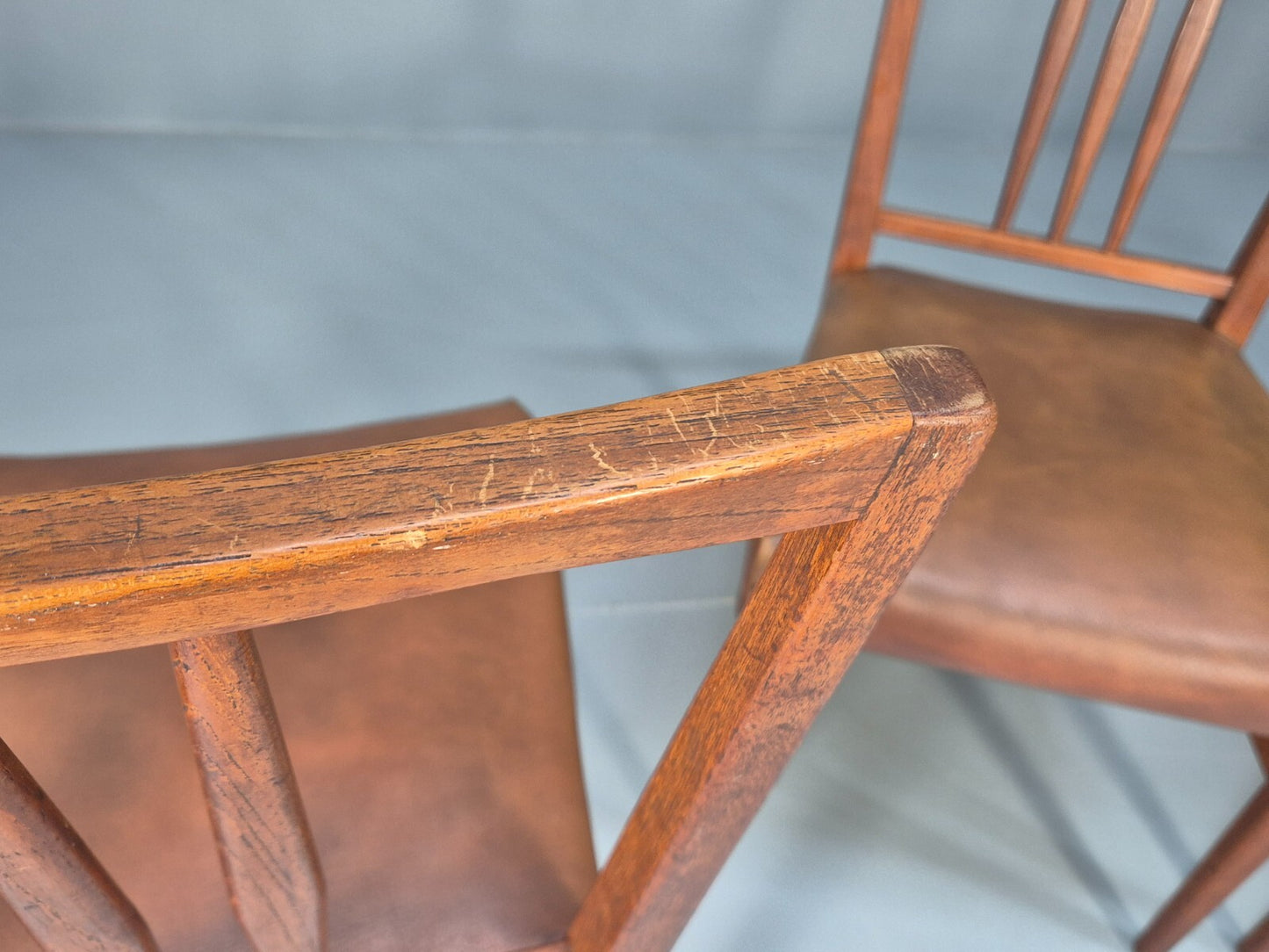 4 Gordon Russell Teak Dining Chairs Brown Vinyl 1960s Retro MCM EB9681 MDIN - UKDK FURNITURE