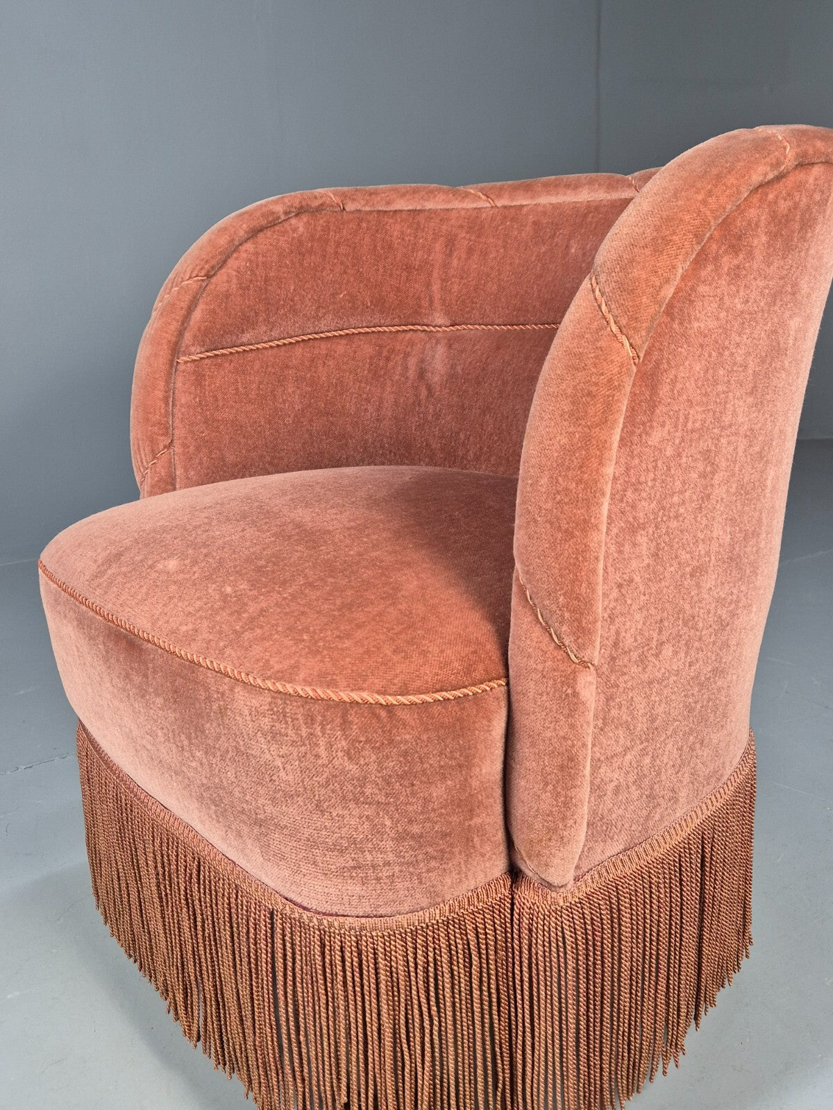 Vintage Pink Art Deco Tub Chair Danish 1930s Tassels EB9619 VCLO - UKDK FURNITURE
