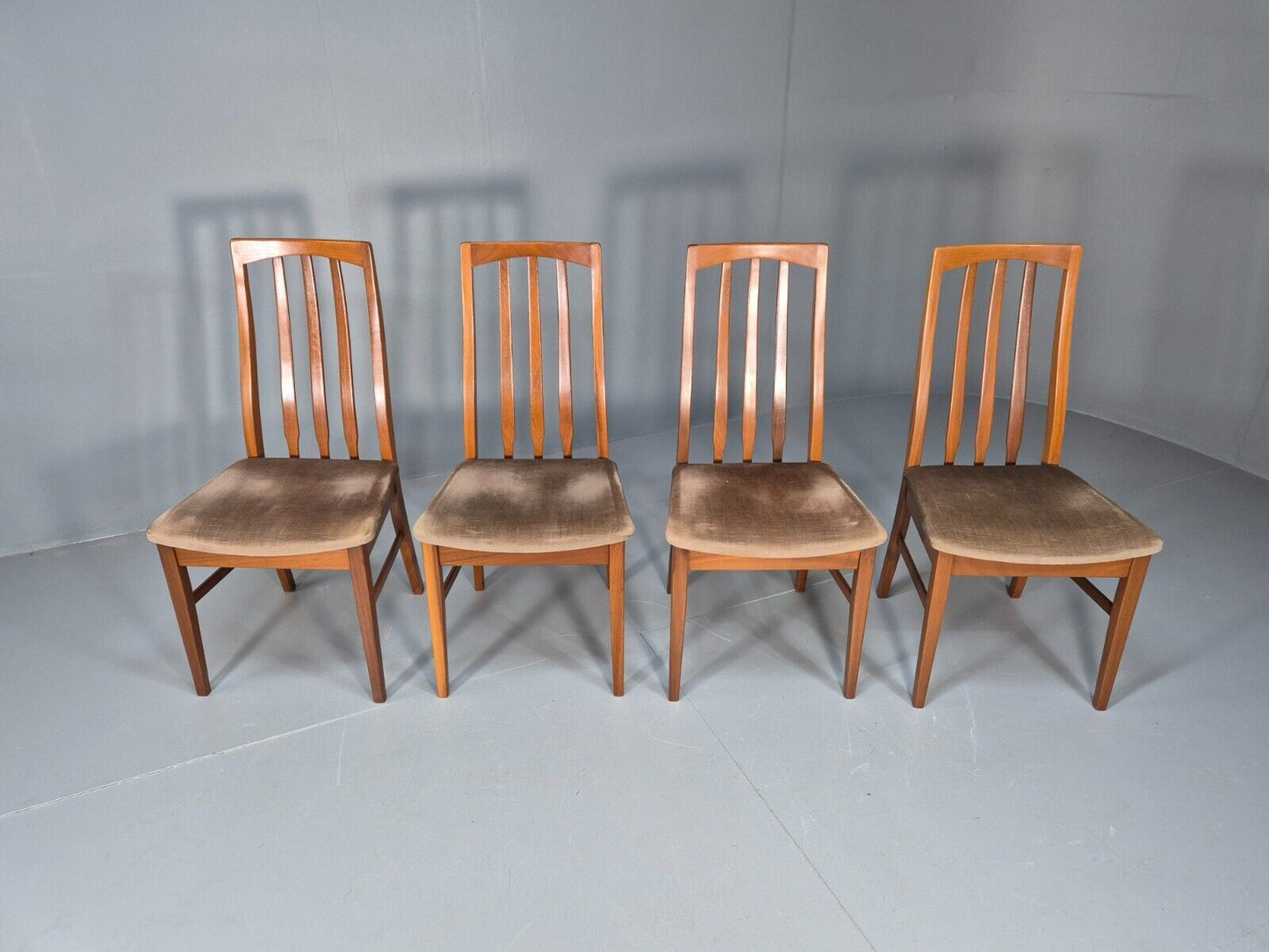 4 Vintage teak Dining Chairs High Back William Lawrence Brown Pads EB9392 MDIN - UKDK FURNITURE