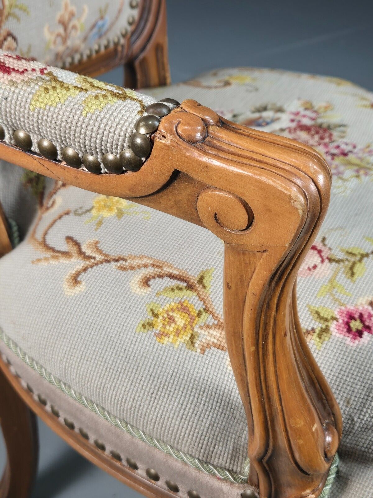 Vintage Danish Lounge Chair Fauteuil Floral Tapestry Hardwood French EB8081 VCAR - UKDK FURNITURE