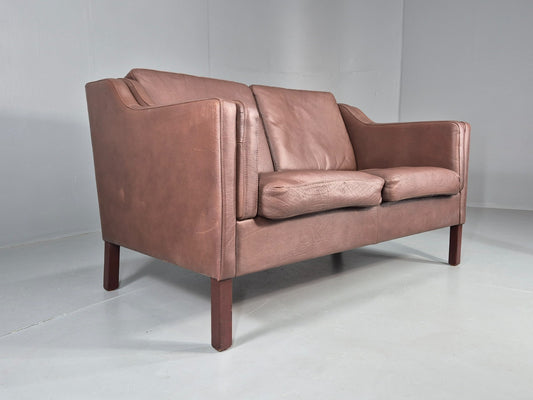 Vintage 2 Seater Sofa Danish Brown Leather Mid Century Retro 1970s EB9304 M2SS1