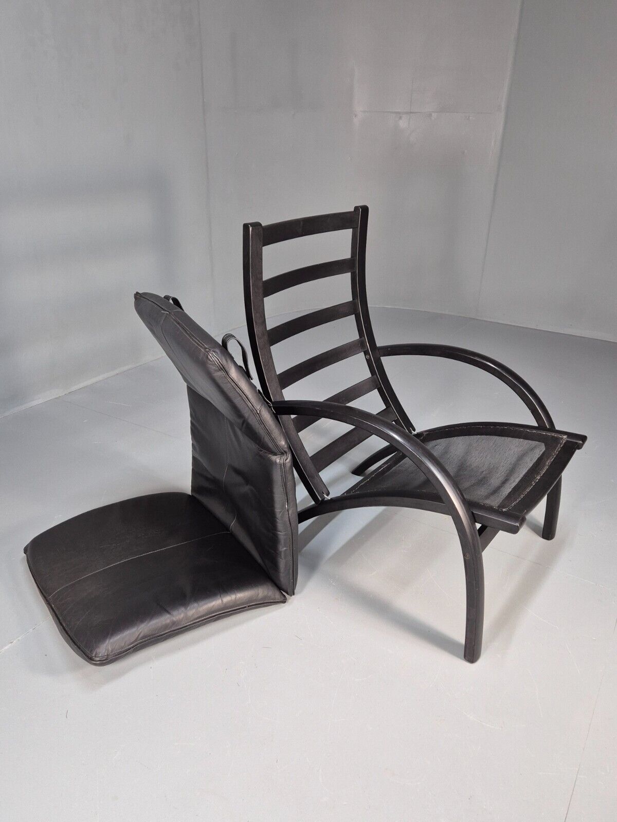 Vintage Danish Bentwood Armchair Black Leather Black Frame Reclining EB8770 MBEN - UKDK FURNITURE