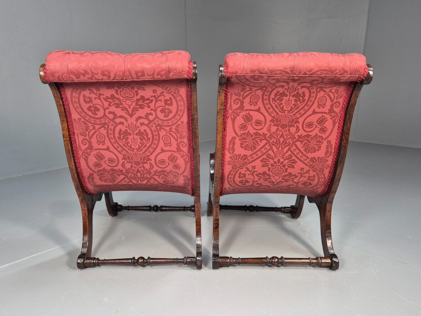 2 Vintage Slipper Chairs Pink Cotton Rosewood Inlay Antique EB8874 VCLO - UKDK FURNITURE