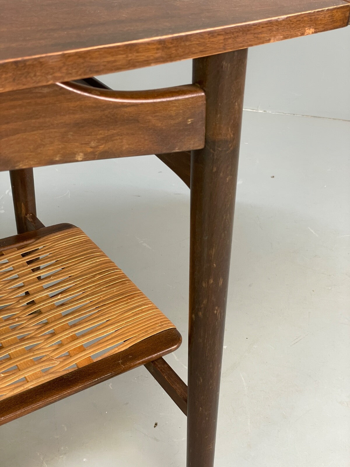 Vintage Walnut Extending Coffee Table Rattan Shelf Drawers 1950s EB9441 MWOO - UKDK FURNITURE