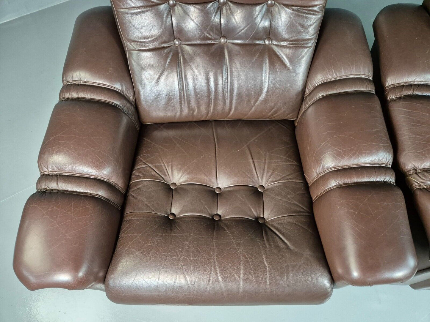 2 Vintage Danish Lounge Chairs Brown Leather Vinyl Retro MCM 1970s EB7177 MNOR - UKDK FURNITURE
