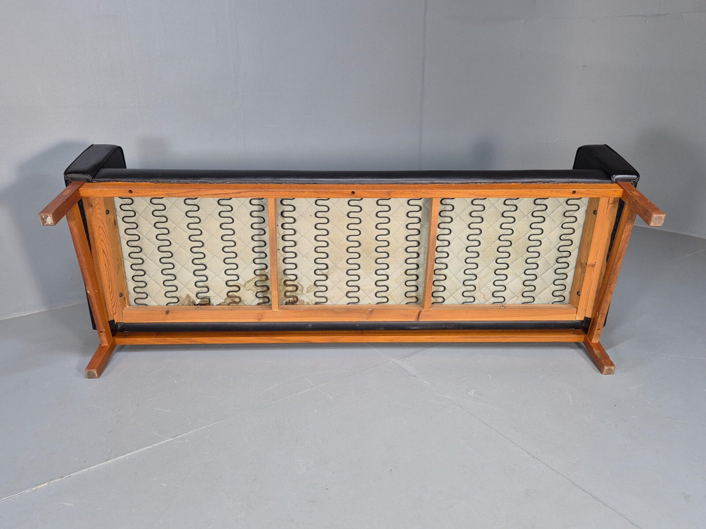 Vintage 3 Seater Sofa Black Leather Teak Frame Futura Mobler Mid Century M3SS - UKDK FURNITURE